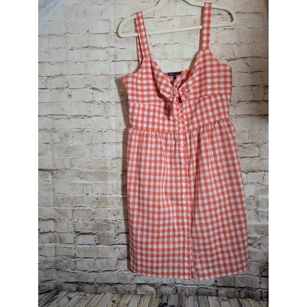 BeBop Women XL Orange Gingham Plaid Tie Front Button Up Sundress Knee Length